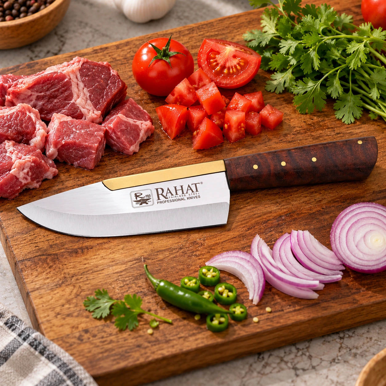 Rahat Prime Gold 8" Handcrafted Butcher Knife - SUS420J2 Steel & Tali Wood Handle