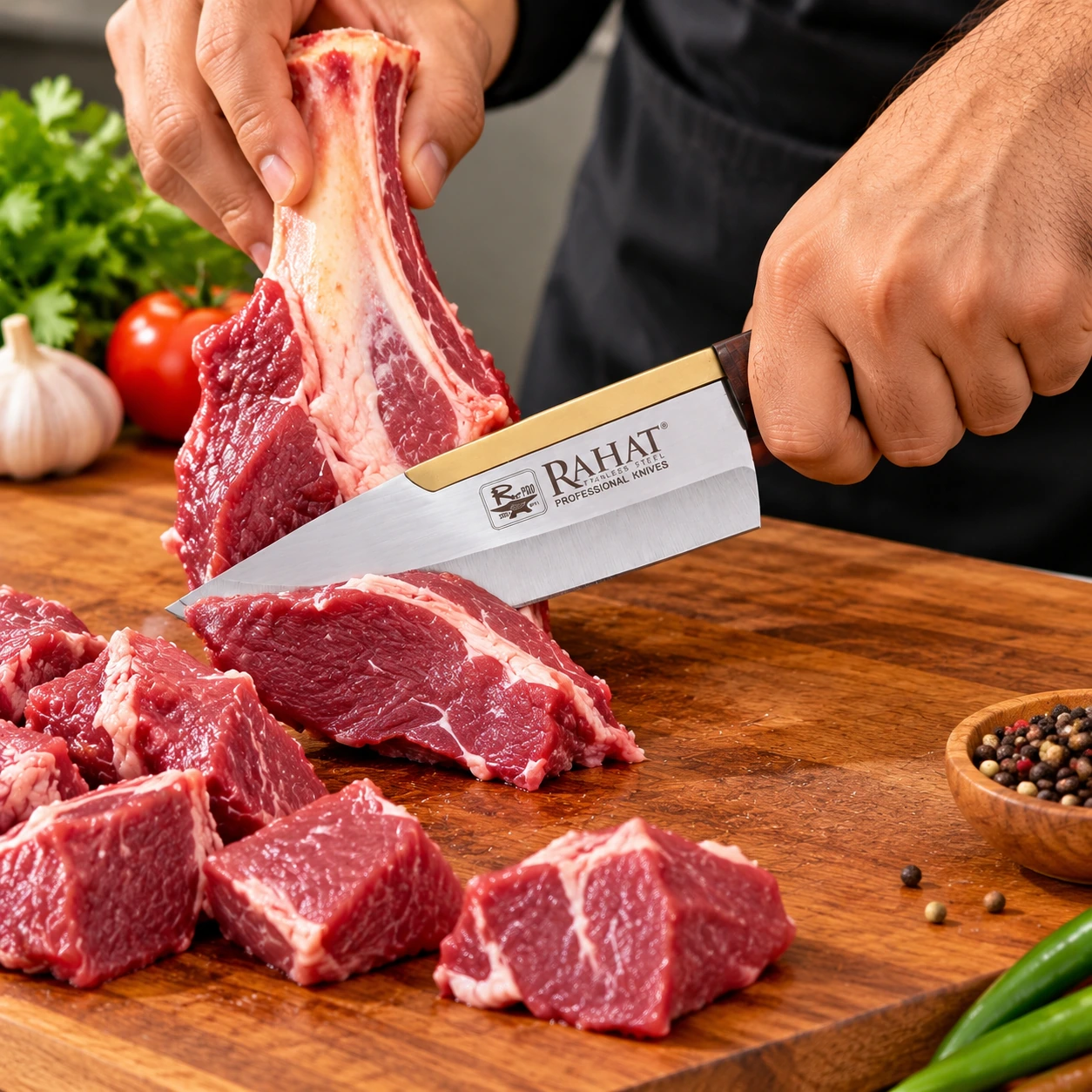 Rahat Prime Gold 8" Handcrafted Butcher Knife - SUS420J2 Steel & Tali Wood Handle