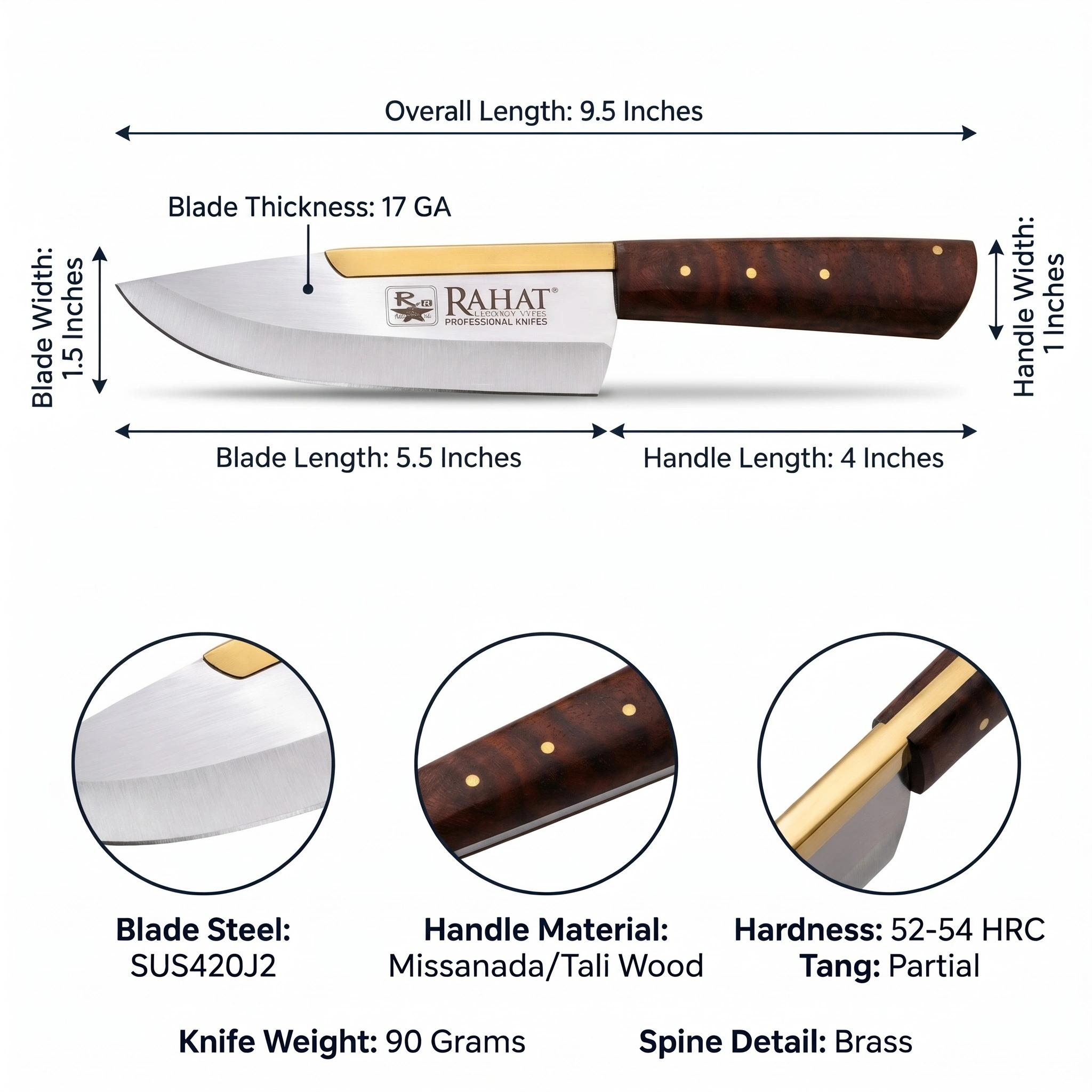 Rahat Prime Gold 8" Handcrafted Butcher Knife - SUS420J2 Steel & Tali Wood Handle
