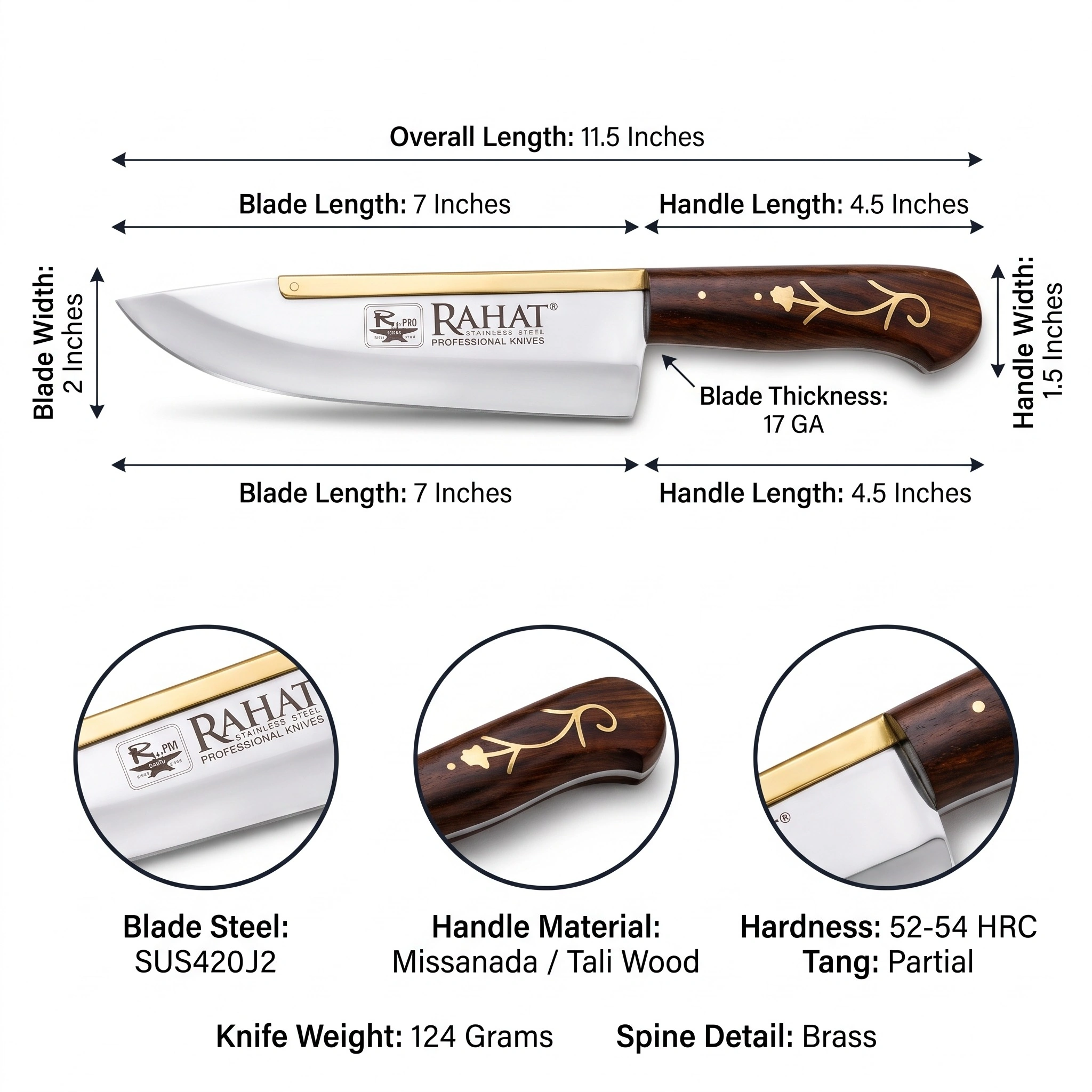 Legacy Gold 10-Inch Handcrafted Butcher Knife - SUS420J2 Stainless Steel, Floral Wood Handle